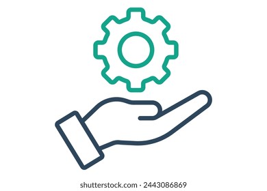 resource icon. hand with gear. icon related to action plan,  business. line icon style. business element illustration