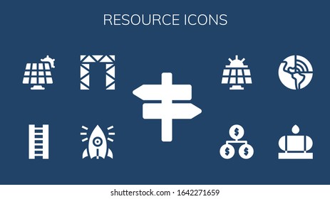 resource icon set. 9 filled resource icons.  Simple modern icons such as: Panel, Initiative, Rigging, Ladder, Solar panel, Water tank, Geothermal, Organization