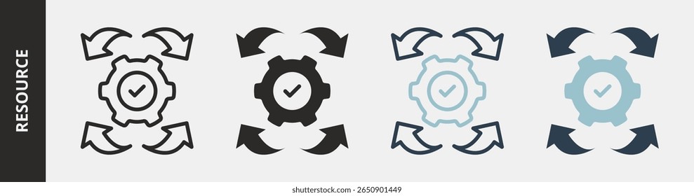 Resource Icon Set Multiple Style Collection. Contains Outline, Glyph, Outline Blue and Glyph Blue Style Icons