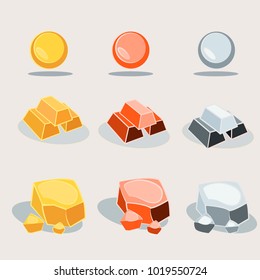 Resource icons for Games. Gold, silver and copper Stock Vector