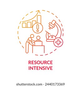 Resource intensive red gradient concept icon. Experiential learning. Experimenting and researching. Round shape line illustration. Abstract idea. Graphic design. Easy to use in presentation