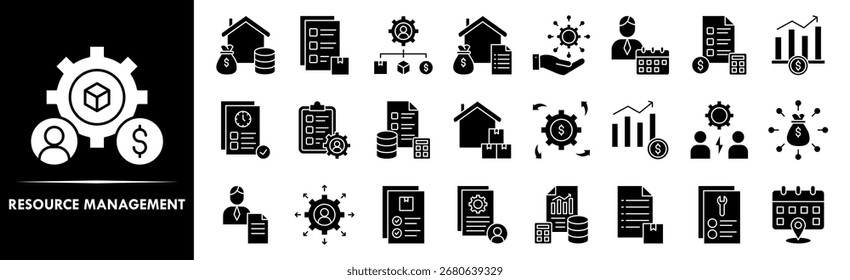 Conjunto de colecciones de iconos de administración de recursos. Diseño de negocio, gestión, equipo, trabajo en equipo, empleado, corporativo