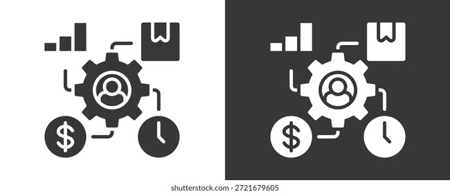 Conjunto De Iconos De Gestión De Recursos Colección De Vector Aislada En Blanco Y Negro