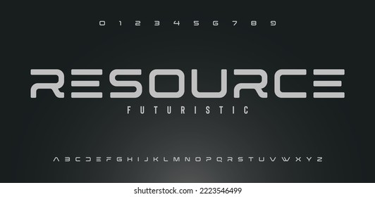 RESOURCE Modern abstract digital tech font. Logo creative font, type, technology, movie, digital, music, movie. Font and illustration in vector format.