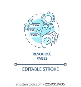 Resource pages turquoise concept icon. Content for affiliate website abstract idea thin line illustration. Isolated outline drawing. Editable stroke. Arial, Myriad Pro-Bold fonts used