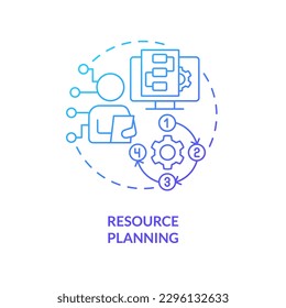 Resource planning blue gradient concept icon. Workforce requirements. Hiring. IT staffing process abstract idea thin line illustration. Isolated outline drawing. Myriad Pro-Bold font used