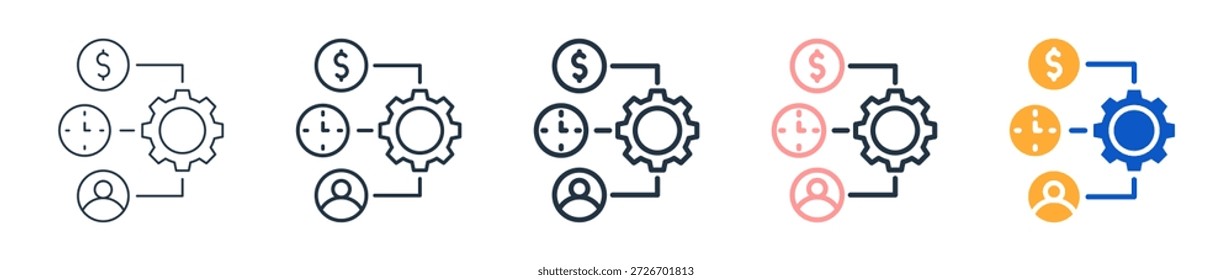Ressourcenplanung verschiedene Stilsymbole setzen Vektorgrafik.