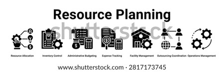 Resource Planning web banner icon vector illustration concept for business with icon of Resource Allocation, Inventory Control, Administrative Budgeting, Expense Tracking, Facility Management,.