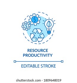 Icono de concepto turquesa de productividad de recursos. Consumo consciente. Servicio ecológico. Ilustración de línea delgada de la idea del desarrollo sostenible. Dibujo de color RGB con contorno aislado del vector. Trazo editable