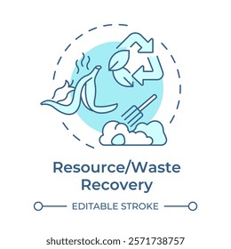 Resource and waste recovery soft blue concept icon. Pollution recycling, reuse. Ecology preservation. Round shape line illustration. Abstract idea. Graphic design. Easy to use in infographic