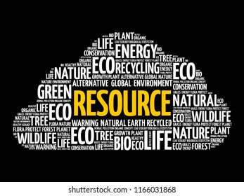 Resource word cloud, conceptual green ecology background