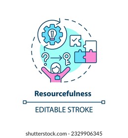 Symbol für Ressourcenschonendes Konzept. Begrenzte Ressourcen. Kreatives Denken. Lösung finden. Problemlösung. Selbstständigkeit abstrakte Idee dünne Illustration. Einzeln Umrisszeichnung. Bearbeitbarer Hub