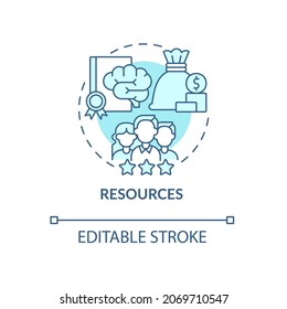 Resources blue concept icon. Components for corporate production. Organizational components. Business model abstract idea thin line illustration. Vector isolated outline color drawing. Editable stroke