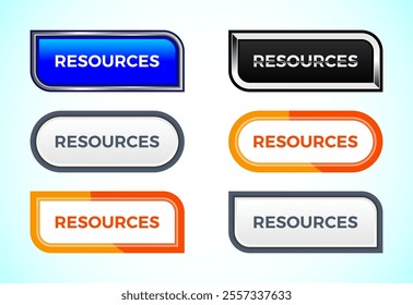 Resources button set of different shapes and colors. Suitable for mobile app, and website UI design.