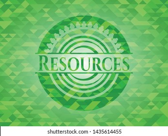 Resources green emblem with mosaic ecological style background. Vector Illustration. Detailed.