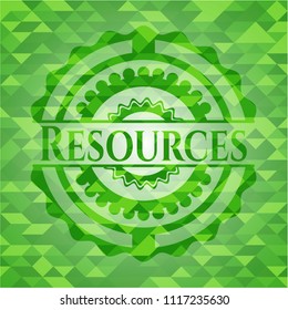 Resources green emblem with triangle mosaic background
