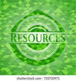Resources green emblem with triangle mosaic background
