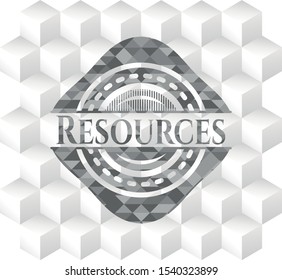 Resources grey badge with geometric cube white background
