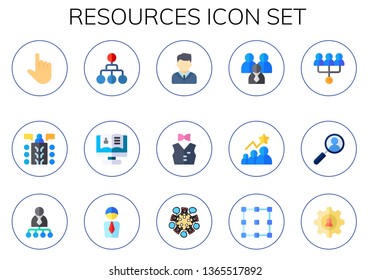 resources icon set. 15 flat resources icons.  Collection Of - select, meeting, hierarchy, recruitment, businessman, staff, selection, job search, recruit, allocation, human resources