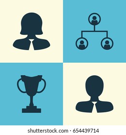Resources Icons Set. Collection Of Business Woman, Manager, Tournament And Other Elements. Also Includes Symbols Such As Trophy, Organisation, Profile.