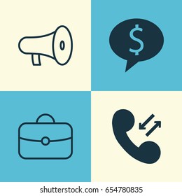 Resources Icons Set. Collection Of Business Deal, Cellular Data, Briefcase And Other Elements. Also Includes Symbols Such As Discussion, Briefcase, Handbag.