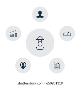 Resources Icons Set. Collection Of Curriculum Vitae, Pin Employee, Destination And Other Elements. Also Includes Symbols Such As Bank, Pin, Increase.
