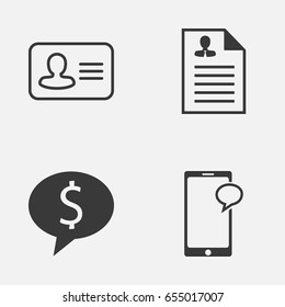 Resources Icons Set. Collection Of Curriculum Vitae, Personal Badge, Messaging And Other Elements. Also Includes Symbols Such As Money, Male, Mobile.