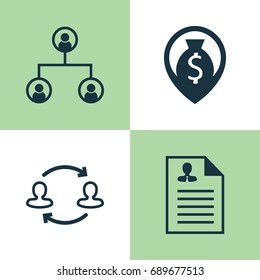 Resources Icons Set. Collection Of Curriculum Vitae, Navigation, Partnership And Other Elements. Also Includes Symbols Such As Partnership, Structure, Pin.
