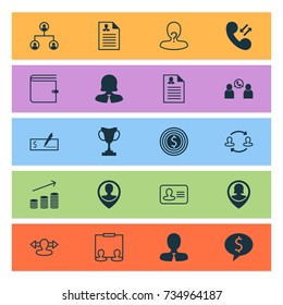 Resources Icons Set. Collection Of Curriculum Vitae, Goal, Deal And Other Elements. Also Includes Symbols Such As Tree, Profile, Resume.