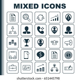 Resources Icons Set. Collection Of Find Employee, Manager, Bullhorn And Other Elements. Also Includes Symbols Such As Trophy, Bank, Increase.