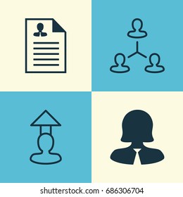 Resources Icons Set. Collection Of Hierarchy, Businesswoman, Curriculum Vitae And Other Elements. Also Includes Symbols Such As Male, Employee, Prospect.
