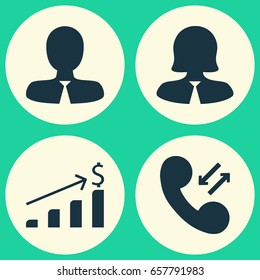 Resources Icons Set. Collection Of Manager, Business Woman, Cellular Data And Other Elements. Also Includes Symbols Such As Call, Male, Growth.