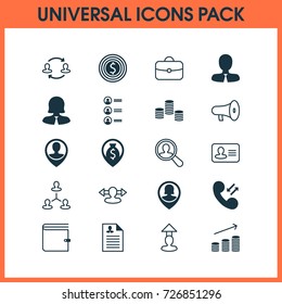 Resources Icons Set. Collection Of Team Structure, Bullhorn, Find Employee And Other Elements. Also Includes Symbols Such As Job, Wallet, Man.