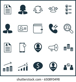 Resources Icons Set. Collection Of Wallet, Phone Conference, Business Woman And Other Elements. Also Includes Symbols Such As Conference, Phone, Chat.