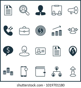 Resources icons set with curriculum vitae, administrator, purse and other find employee elements. Isolated vector illustration resources icons.