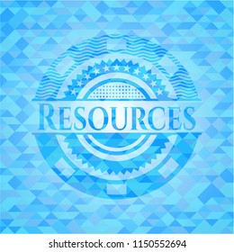 Resources light blue emblem. Mosaic background