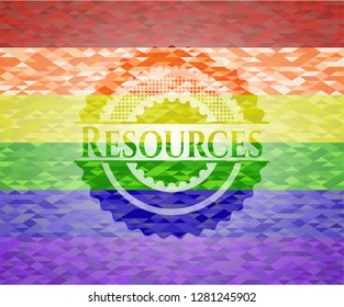 Resources on mosaic background with the colors of the LGBT flag