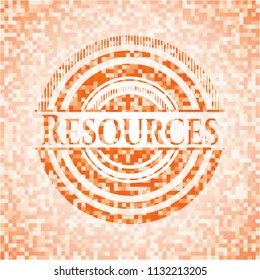 Resources orange mosaic emblem with background