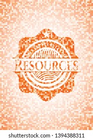 Resources orange mosaic emblem with background