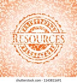 Resources orange tile background illustration. Square geometric mosaic seamless pattern with emblem inside.
