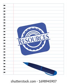 Resources pen effect. Blue ink. Vector Illustration. Detailed.