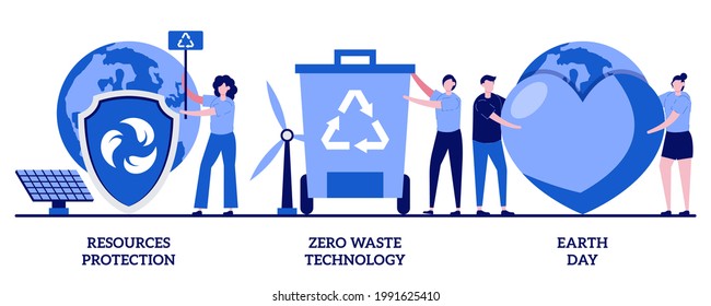 Resources protection, zero waste technology, earth day concept with tiny people. Environmental activism abstract vector illustration set. Save planet, climate change, reuse reduce recycling metaphor.
