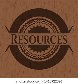 Resources realistic wooden emblem. Vector Illustration.