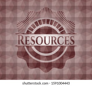 Resources red seamless emblem or badge with geometric pattern background.