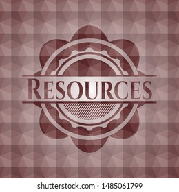 Resources red seamless polygonal badge.