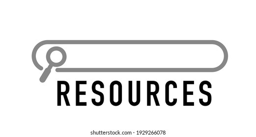 Resources written in search bar on white background. Stock vector