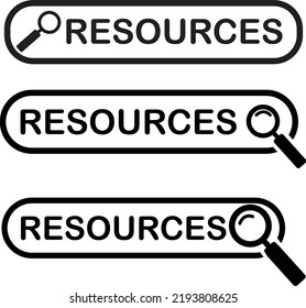 resources written in search bar on white background. resources bar sign. flat style.