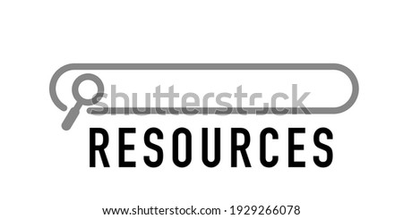 Resources written in search bar on white background. Stock vector