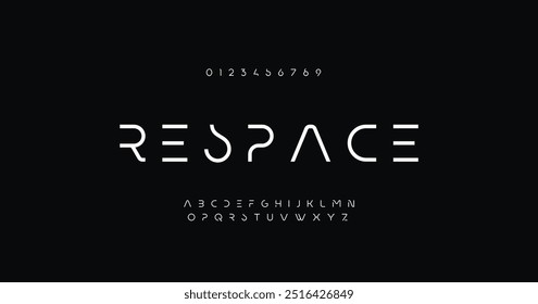 Respace modern alphabet. Dropped stunning font, type for futuristic logo, headline, creative lettering and maxi typography. Minimal style letters with yellow spot. Vector typographic design