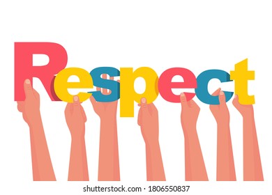 Respect concept. People are holding letters in their hands. Vector illustration flat design. Isolated on white background. Relationship people. Web banner.